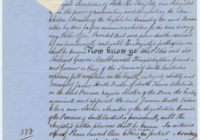 This document in hand written on blue lined paper. It has a wax seal in the top left corner which is covered by a small white paper square to protect it.
