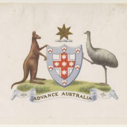 A kangaroo and an emu holding up a shield.